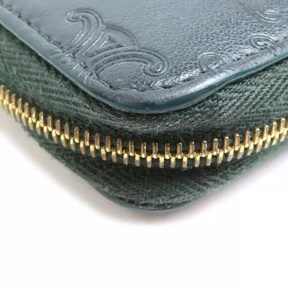 Auth CELINE Triomphe Zip Around Long Wallet Dark Green Leather authentic - Picture 15 of 16
